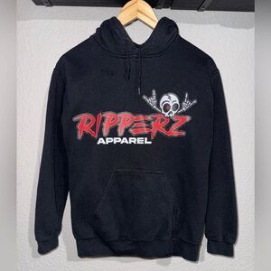 Gildan Black Hoodie with Red and White Graphics